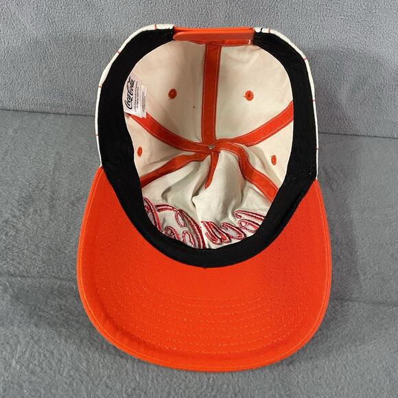 CocaCola Red Pin Striped Classic Snapback Hat Orange Embroidered Logo - Picture 6 of 6